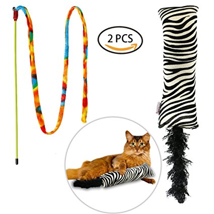 Bascolor Cat Toys Interactive Catnip Kicker and Cats Charmer Teaser Wand Toy Set of 2