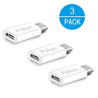 Type C Adapter,Micro USB to USB C Adapter,[3Pack],by Ailun,Data Syncing and Charging,Universal for MacBook,ChromeBook Pixel,Nexus 5X,Nexus 6P,Nokia N1 and Other Type C cable Supported Devices[White]