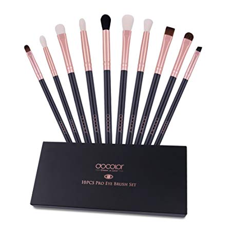 Docolor 10 Pieces Eyeshadow Concealer Eyeliner Eyebrow Cosmetic Blending Eye Makeup Brushes Set