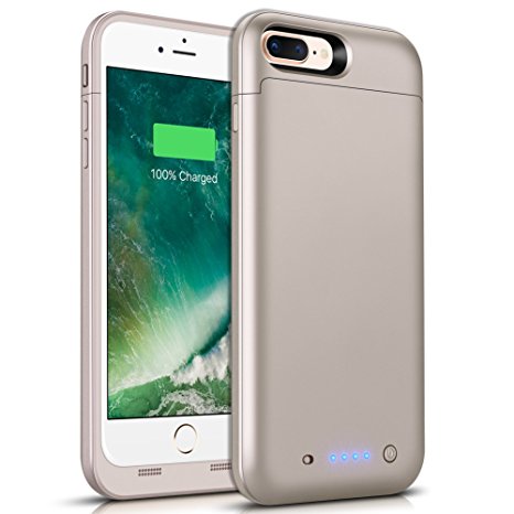 iPhone 8 Plus 7 Plus Battery Case, TQTHL 7000mAh Slim External Rechargeable Protective Portable Charging Case for iPhone 7 Plus / 8 Plus 5.5 inch Extended Battery Cases Juice Power Bank-Gold