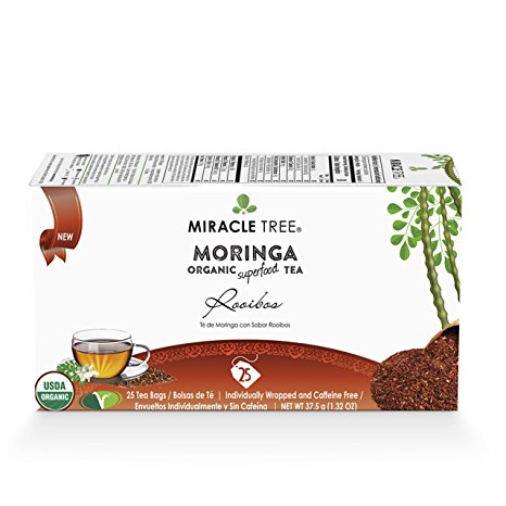 Miracle Tree - Organic Moringa Superfood Tea, 25 Individually Sealed Tea Bags, Rooibos