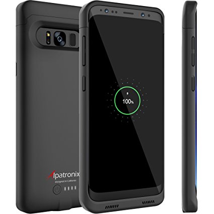 Galaxy S8 Plus Battery Case Compatible with Qi Wireless Charging, Alpatronix BX430plus 6.2-inch 5000mAh Slim Rechargeable Protective Portable Charger Cover for Samsung Galaxy S8  [Android 8.0] - Black