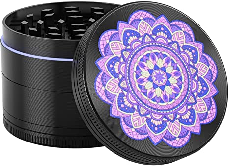 Yonader 4 Piece Spice Herb Grinder With Art Work Drawing 2" Anodised Aluminum Grinder(Purple)