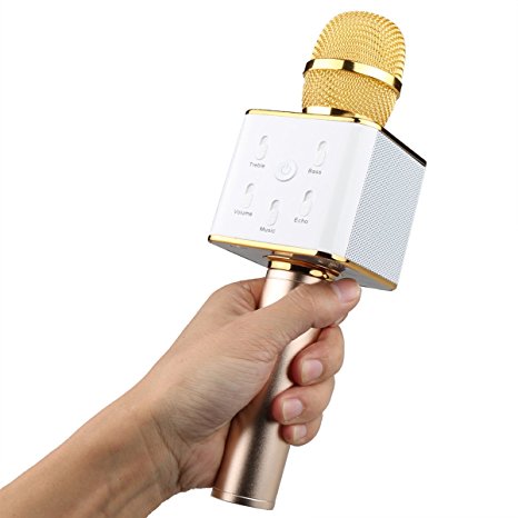 Wireless Karaoke Microphone Mini Portable Bluetooth Handheld KTV Singing Machine Cellphone Condenser Microphone Rechargeable Voice HIFI Speaker Music Player for iPhone Samsung HTC