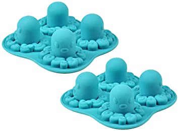 Chocolate Mold Tray Silicone Ice Cube Party maker perfect for DIY frozen ice, pudding, jelly candy (Blue Octopus (2 Pack))