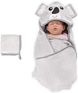 Navaris Toalla bebé con Capucha - Set 1x Poncho de baño Hecho de bambú y 1x paño para niño recién Nacido 0-12 M - Certificado Oeko-tek - Koala