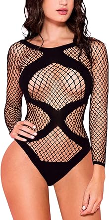 OGNEE Women's Sexy Lace Teddy Fishnet BobyStocking Lingerie Chemise Babydoll Bodysuit Christmas Nightgown Santa Outfit
