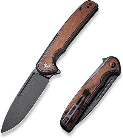 CIVIVI Voltaic Folding Knife 3.48-in Black Stonewashed 14C28N Blade Stainless Steel Handle with Cuibourtia Wood Inlay Nested Frame Lock Pocket Knife EDC Knife C20060-1