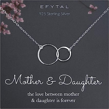 EFYTAL Mother Daughter Necklace - Sterling Silver or Gold Plated Interlocking Infinity Circles, Mom Necklace for Women, Mom Gifts from Daughters, Mom Necklace, Mother Daughter Gift, Gifts for Mom from Daughter