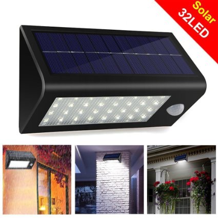Solar Powered Security Floodlights - Motion Activated Lights- Wireless Outdoor Light- 32 Ultra Bright LEDs- Peel and Stick- Best for Patio, Garden, Path, Pool, Yard, Deck (Black) (1)