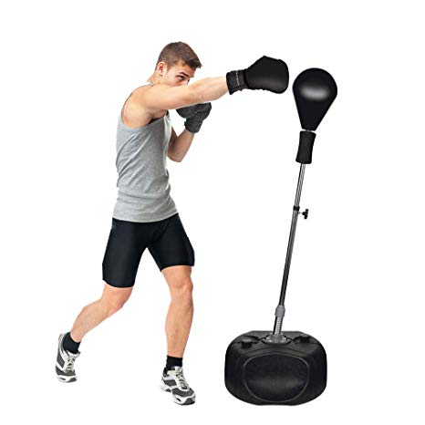 Protocol All-in-one Boxing Set | Solid EVA Foam Punching Ball with Adjustable Height Stand That Withstands Tough Beatings and Includes Comfortable Boxing Gloves (Premium)