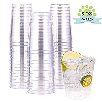 IOOOOO 50 Pack Clear Disposable Cups 10 oz, Premium Quality Plastic Tumblers, Recyclable and BFA- Free