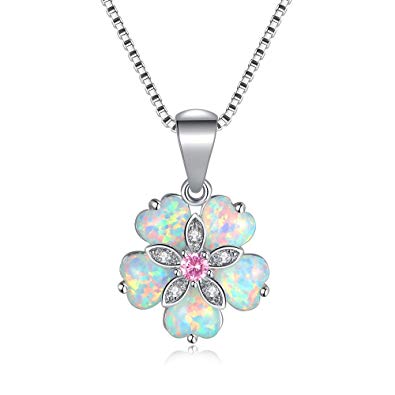 CiNily Opal Necklace White Gold Plated Opal Pendant Necklace Jewelry Gifts for Women Gemstone Necklaces