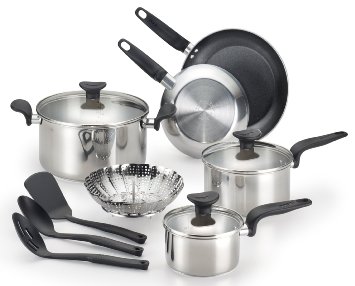 T-fal C917SC Enjoy Stainless Steel Dishwasher Safe Cookware Set, 12-Piece, Silver