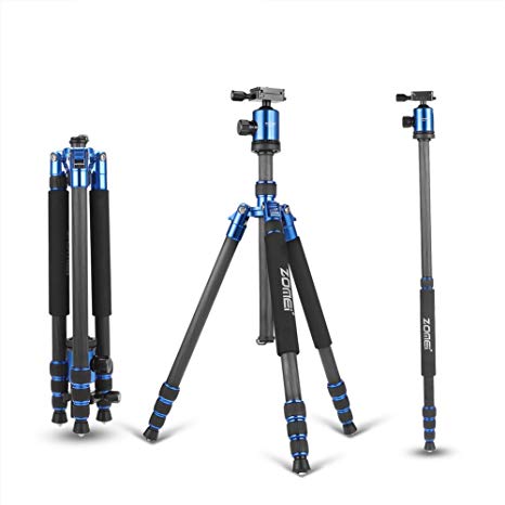 Zomei Z818C Portable Light Weight Travel Tripod With 3-Way Head Includes Carrying Case For Canon Nikon Sony Olympus Camera DV(Blue)