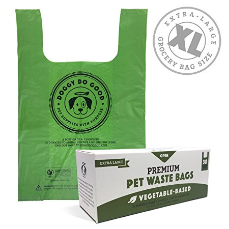 Biodegradable Poop Bags | XL Cat Litter/X-Large Dog Waste Bags, Vegetable-Based & Eco-Friendly, Premium Thickness & Leak Proof, Easy-Tie Handles, Supports Rescues