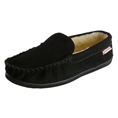 alpine swiss Yukon Mens Suede Shearling Slip On Moccasin Slippers