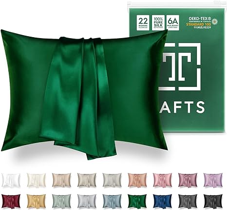 Tafts 22mm 100% Pure Mulberry 6A Silk Pillowcase for Hair & Skin with Envelope Closure, Cooling, Natural, Organic, Double Sided Silk Pillow Case (Emerald, King 20''x36'', 22 Momme 1pc)