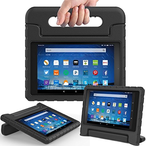 AVAWO Shock Proof Case for Fire HD 8 2017 Tablet - Kids Shockproof Convertible Handle Light Weight Protective Stand Case for Fire HD 8-inch (7th Generation, 2017 Release), Black