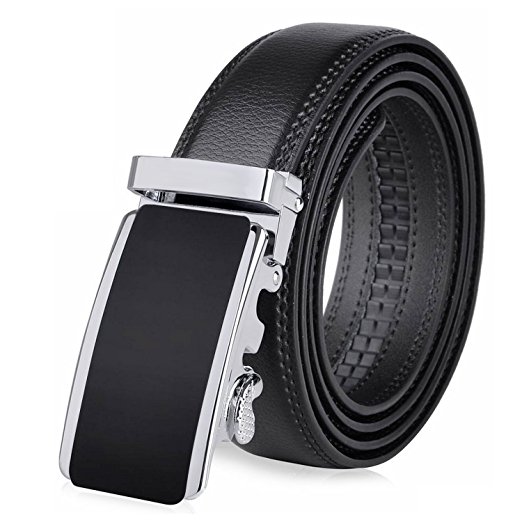 Men's Soft Leather Belt,Business Sliding Buckle Ratchet Automatic Waist Belt
