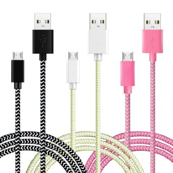 Micro USB Cable, Boxeroo 3-Pack 6ft Rugged Nylon Braided Charging Cable High-Speed with Stainless Steel Connector for Samsung, HTC, Motorola, Nokia, LG, Android Cellphones and More