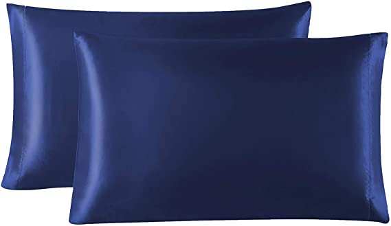 Love's cabin Silk Satin Pillowcase for Hair and Skin (Navy Blue, 20x26 inches) Slip Pillow Cases Standard Size Set of 2 - Satin Cooling Pillow Covers with Envelope Closure