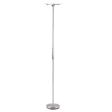 Pakfung LED Torchiere Floor Lamp 18 Watt 70.8 Inch Warm White, Dimmable Adjustbale Tall Pole Uplight Light for Bedroom Living Room Office(Satin Nickel)
