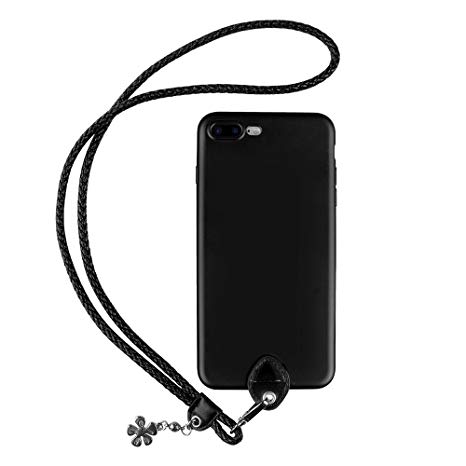pzoz Case Compatible iPhone 7 Plus/8 Plus Case, Slim Silicone Lanyard Case Cover Holder Long Hanging Neck Wrist Strap Outdoors Travel Necklace Compatible iPhone 7 Plus/8 Plus (Black)