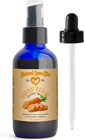 SALE! 4oz Carrot Seed Oil, 100% Pure and Natural, Cold-pressed, Organic, Moisturizer for Skin and Hair - Includes Pump & Dropper