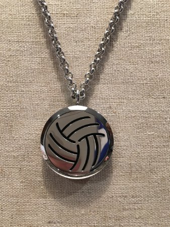 Essential Oils Diffuser 316L Surgical Stainless Steel Necklace Volleyball striped pendant with 24" chain and washable pads, aroma