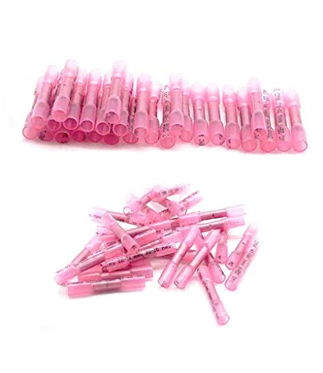 70Pcs Insulated Heat Shrink Butt Terminal Electrical Wire Crimp Connectors Red 22-16 AWG