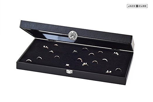 Jack Cube Ring Display Organizer Storage Box Case Tray Holder, Jewelry Display Organizer with 72 Slot Ring display(Black Silver)-MK102B