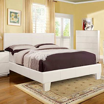 Winn Contemporary White Finish Leatherette King Size Platform Bed Frame Set
