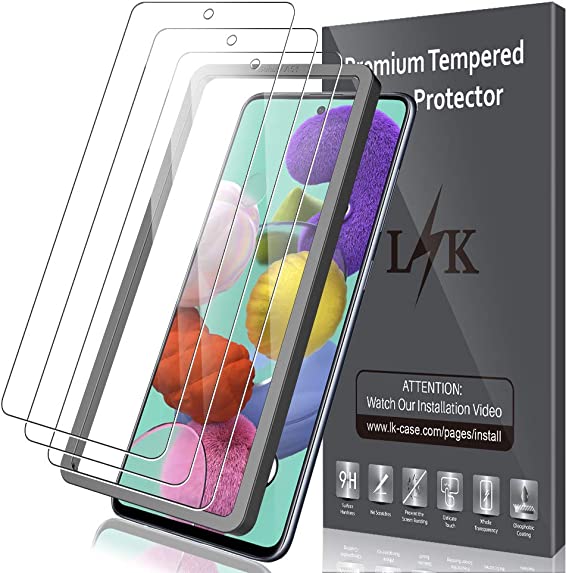 LK [3 Pack] Screen Protector for Samsung Galaxy A51, [Tempered Glass][Case Friendly] Double Defence [Alignment Frame Easy Installation]