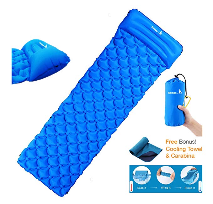 Camping Sleeping Pad, Air Mattress, Built-in Pillow,Large, Ultralight, self-Inflatable & Compact, for Backpacking, Hiking, Bonus Inclusions