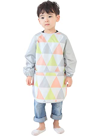 Plie Waterproof Kids Art Smocks 37 Colors (Age 1-10, S-XXL Size), Lime Triangle (11-S)