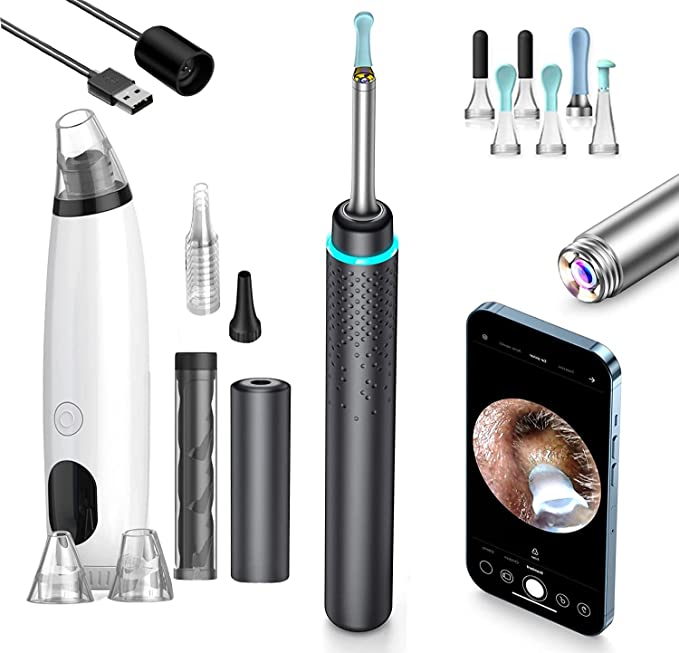 GAOAG Ear Wax Removal Kit, at Home Ear Cleaner with HD Camera and 6 LED Lights, Safely Cleaning Ear Canal, Compatible with iOS, Android Smart Phones, Black