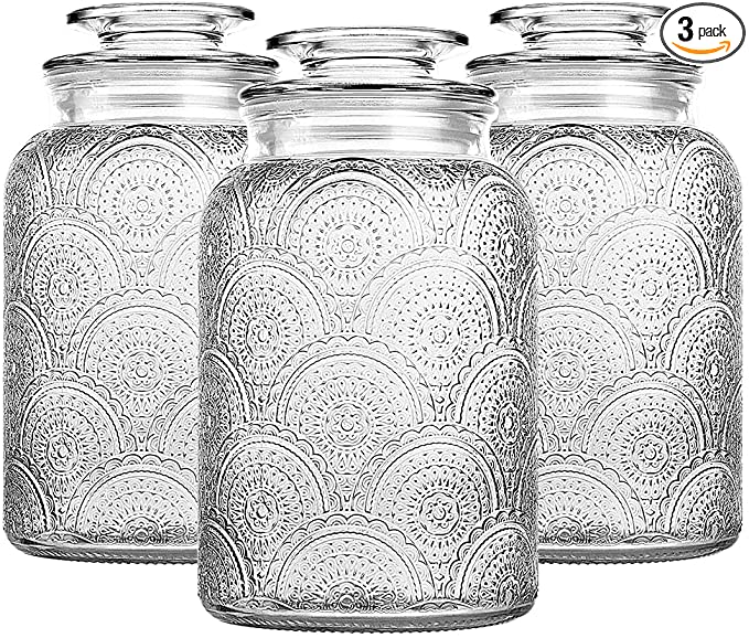 Daitouge Glass Cookie Jars with Lids, Glass Canister for Kitchen or Bathroom, Apothecary Jars With Retro Design w & Extra Blank Labels & Chalkboard Pen,Pack of 3