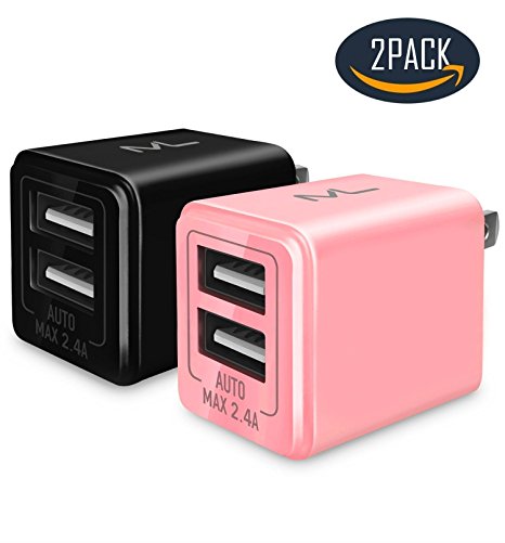 Charger, Quick Charging 2.4A 10W Universal Dual Charger Adapter 2-Port USB Portable Travel Adapter for iPhone, iPad, Samsung Galaxy, HTC, Nexus, Bluetooth Speaker Headset & Power Bank (Black & Rose)