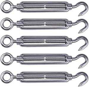 Muzata 5Pack M6 Turnbuckle Heavy Duty Hook and Eye Stainless Steel Cable Railing Wire Rope Hardware Kit String Light Hanging Tension Wire Kit for Wire Rope Tension CN11