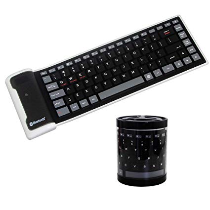 Bluetooth Keyboard, Foldable Spillproof Silicone Silent Waterproof Rollup Portable Computer Mini Keyboard for Table Notebook Laptop(Black)
