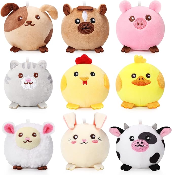 Skylety 9 Pcs Mini Plush Stuffed Animals Bulk 3.15 Inch Soft Decompress Animals Plush Toys for Kids Baby Shower Birthday Party Decoration Christmas Tree Hanging Easter Eggs Fillers (Farm Animals)