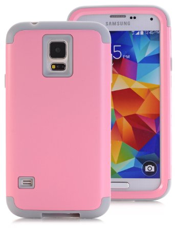 TIANLI(TM) Samsung Galaxy S5 Case, Dual Layer Hybrid Protective Case and Impact Resistant Silicon Hard Case Cover for Samsung Galaxy S5,Light Pink/Grey
