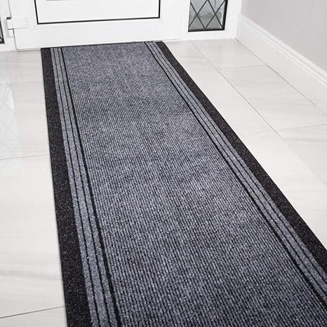 The Rug House Grey Rubber Backed Very Long Hallway Hall Runner Narrow Rugs Custom Length - Sold and Priced Per Foot 9ft