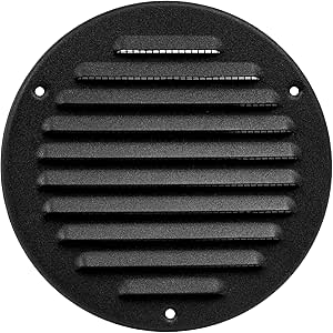 Black Metal 5'' Inch Round Ventilation Grille - Inside/Outside use - (Grille: 5''Ø/Cover Area: 6.25''Ø) - Air Vent Louver - Available 9 Sizes / 2 Types / 3 Colors.