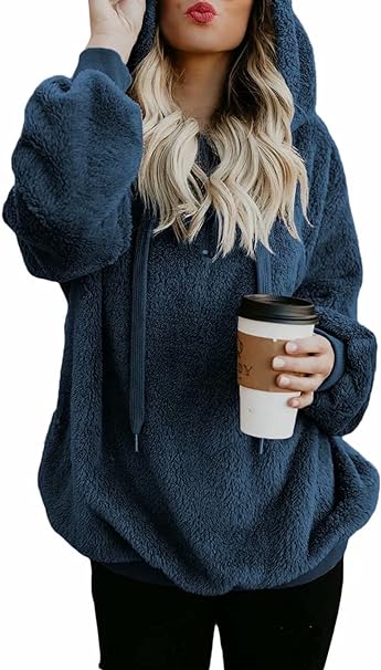 Dokotoo Womens 2023 Fashion Fuzzy Warm Casual Loose Hooded Sweatshirt Hoodies with Pockets Outerwear S-XXL