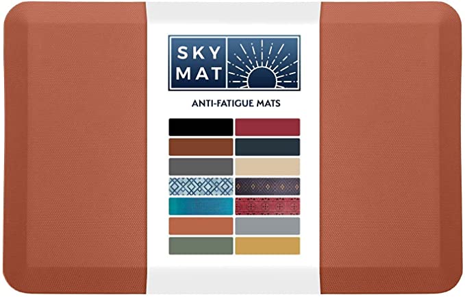 Sky Solutions Anti Fatigue Mat - Cushioned 3/4 Inch Comfort Floor Mats for Kitchen, Office & Garage - Padded Pad for Office - Non Slip Foam Cushion for Standing Desk (20" x 32", Leather Color)