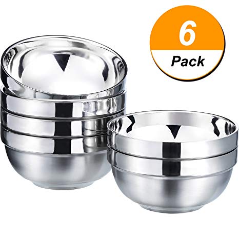 SATINIOR 6 Pack 13 OZ Stainless Steel Bowl Set Double-walled Insulated