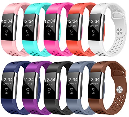 Bands for Fitbit Charge 2 HR, 10-Pack, Replacement Classic Fitness Accessory Band for Fitbit Charge 2