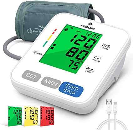 Blood Pressure Monitor PANACARE Automatic Upper Arm Machine Accurate Adjustable Digital BP Cuff Kit 3.4'' Tri-Color Backlit Display Audio Reading Heart Rate Indicator 8.7-16.5'' Blood Pressure Cuff